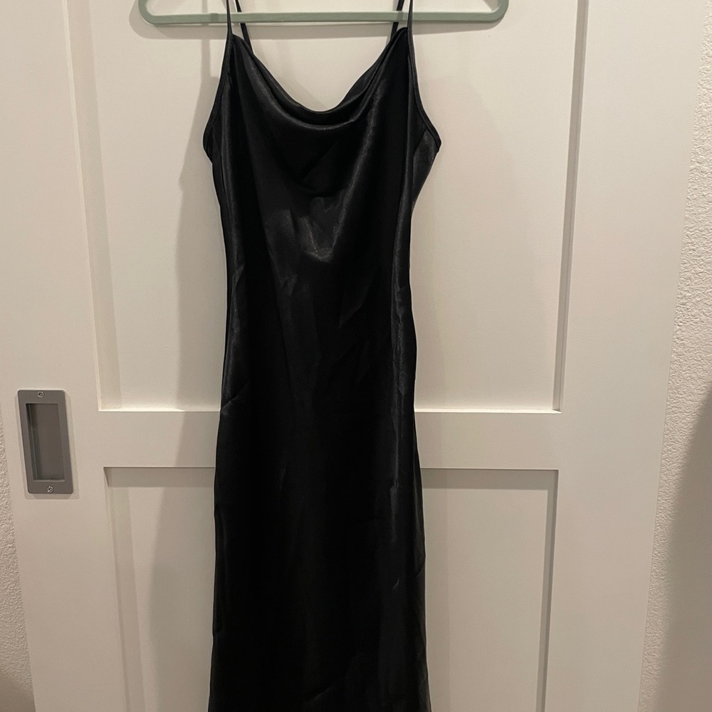 bebe Black Satin Midi Dress